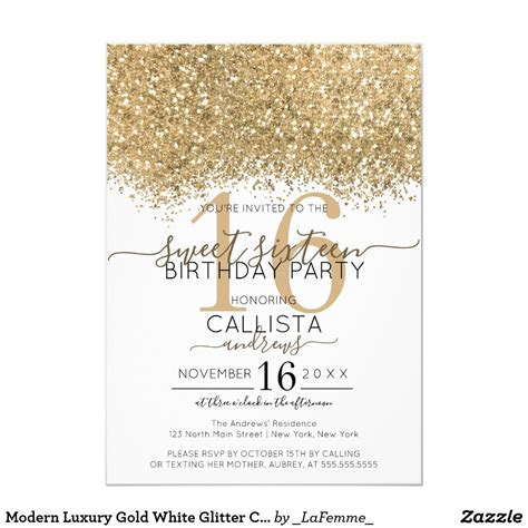 Modern Luxury Gold White Glitter Confetti Sweet 16 Invitation Zazzle