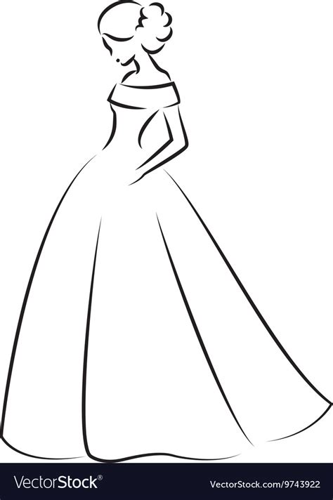 Sketch Of An Elegant Bride In White Wedding Dress Vector Image