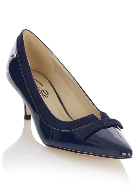 Kitten Heel Court Shoes With Bow Detail Navy Gino Paoli Heels