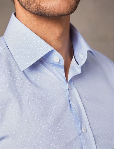 Mens Dress Blue And White Geometric Print Extra Slim Fit Stretch Shirt
