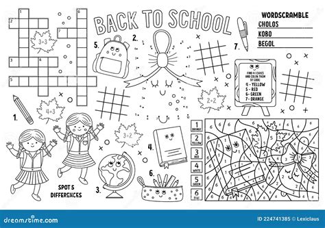 Vector Back To School Placemat For Kids Fall Printable Activity Mat