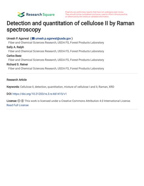 Pdf Detection And Quantitation Of Cellulose Ii By Raman Spectroscopy