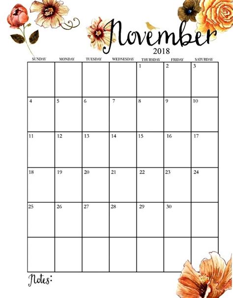 November 2018 Calendar Portrait Landscape Portrait Calendar Of November