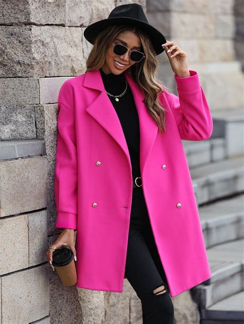 double breasted drop shoulder overcoat in 2023 winter fashion outfits casual pink jacket