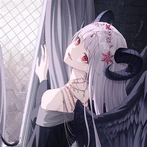 Anime Demon Girl With White Hair