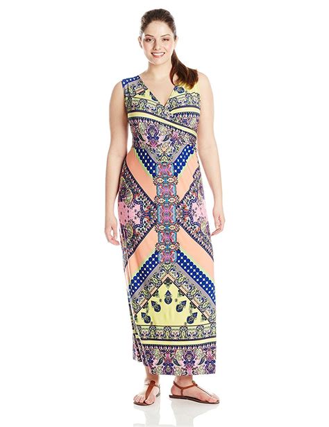 Ny Collection Women S Plus Size Sleeveless Printed Surplice Neck Maxi