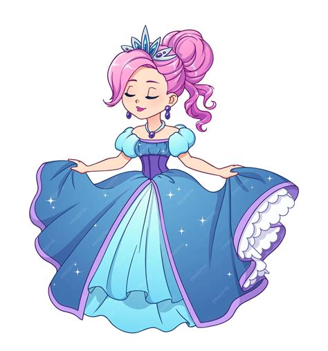 Premium Vector Pretty Little Princess With Pink Hair And Wearing Blue Ball Dress Big Cartoon