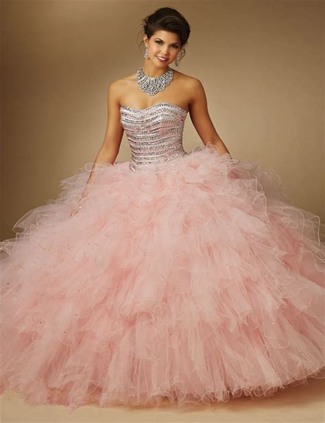 2016 latest style pink quinceanera dress lace up ruffles ball gown with tulle crystals beaded