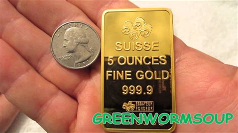 This is what 1 troy ounce of gold looks like, weighing approximately 31.21 grams. 5 OUNCE PAMP SUISSE LADY FORTUNA GOLD BAR - APMEX - YouTube
