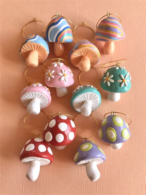 Retro Mushroom Earrings Cottagecore Mushroom Hoops Rainbow Flower