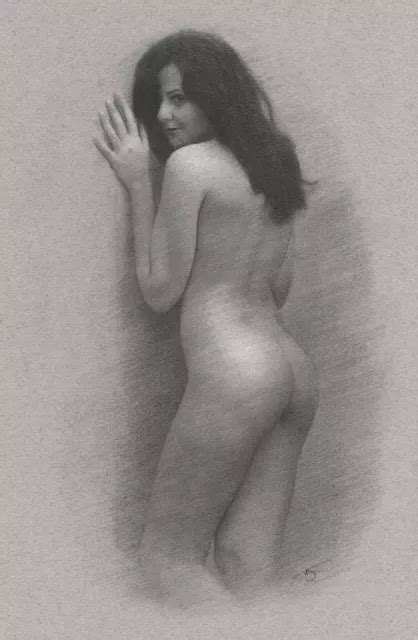 FEMALE NUDE ORIGINAL DRAWING Charcoal Realism Art Naked Woman Girl NO