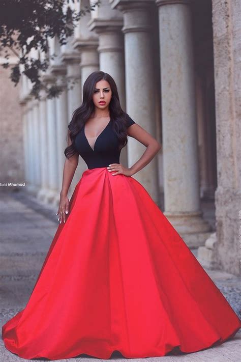 Amazing Cap Sleeve Red And Black Women Dress For Prom V