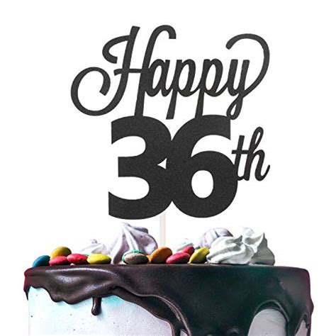 Lingteer Happy 36th Birthday Black Cake Topper Cheers To 36th
