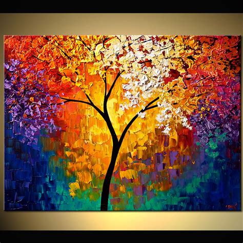 Landscape Painting Abstract Tree Of Life Colorful Forest Art