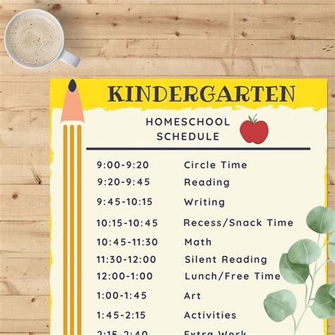 Kindergarten Homeschool Schedule Printable Full Day Etsy Kindergarten