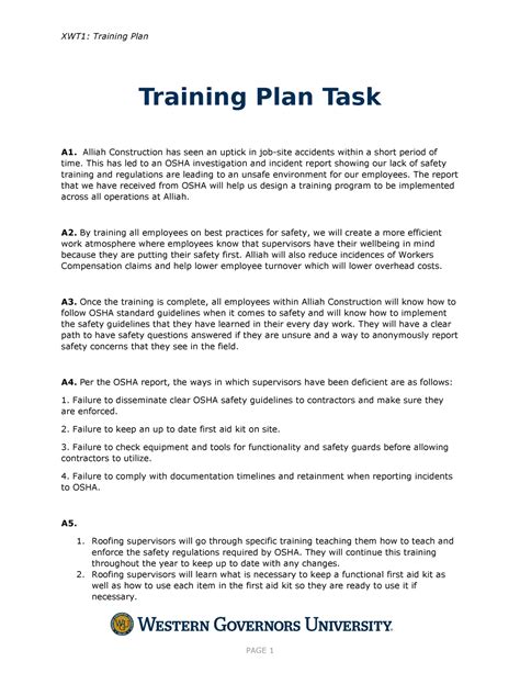 C235 Task 1 Passed No Revisions Xwt1 Training Plan Training Plan