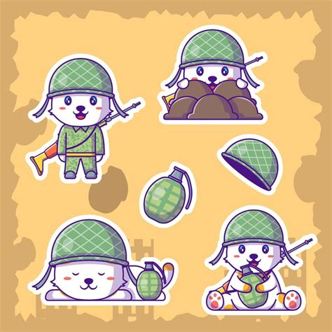 Cute Soldier Army Cartoon Illustration Stickers 3724651 Vector Art At