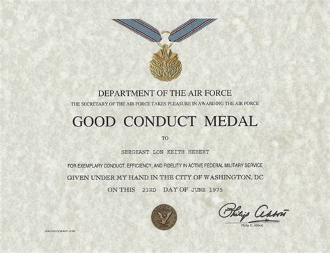 Unique Army Good Conduct Medal Certificate Template Amazing