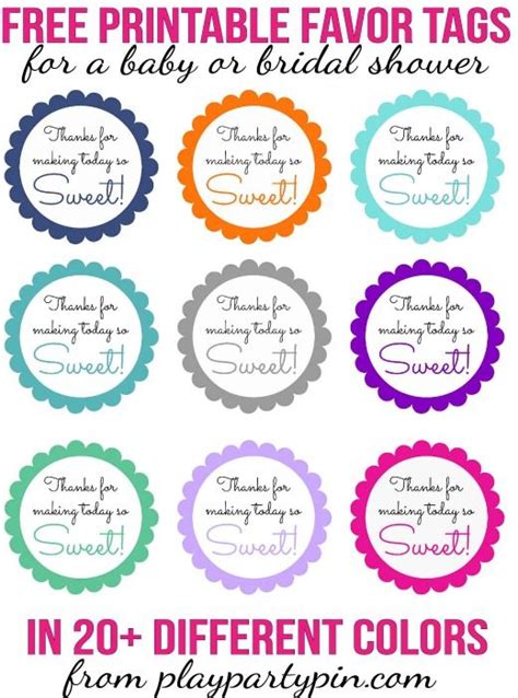 These artfully crafted watercolor gift tags are perfect for wedding presents, birthday gifts, baby showers, thank you gifts, going away parties, engagement parties and more! Free Printable Baby Shower Favor Tags in 20+ Colors ...