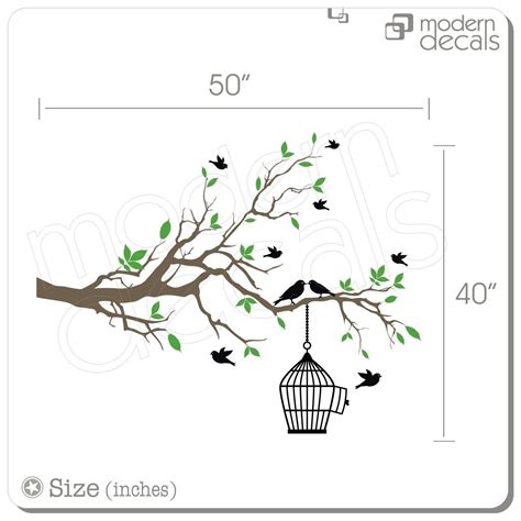 Birds Branch Cage Nature Trees Vinyl Wall Art Decal Sticker