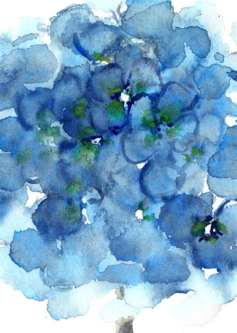 Blue Hydrangea Set Of 3 Watercolor Painting Abstract Flowers Etsy