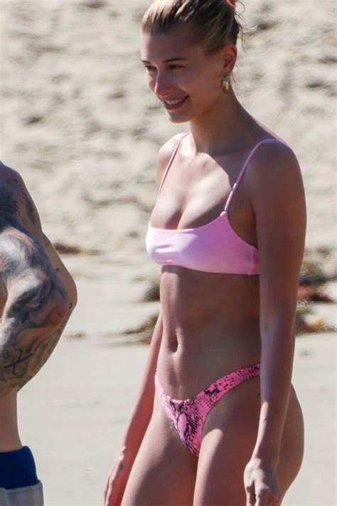 hailey baldwin rocks a pink bikini as she hits the beach with justin bieber in laguna beach