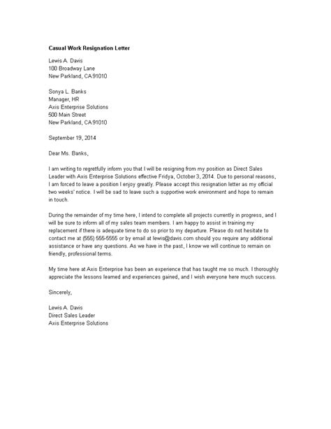 Casual Work Resignation Letter Templates At