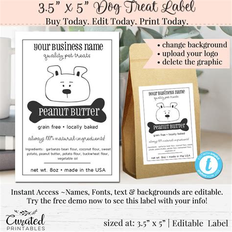 Dog Treat Label Editable Label Diy Dog Label Diy Ingredient Etsy Uk