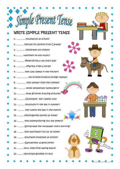 The simple present is generally used for actions that are factual, normal, or regular in occurrence, sometimes called habitual actions. SIMPLE PRESENT TENSE-2 worksheet - Free ESL printable ...