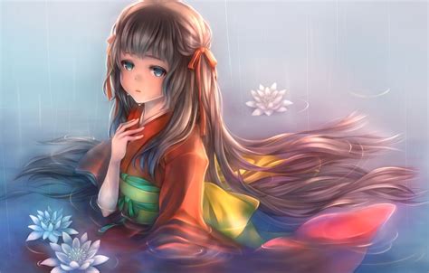 Wallpaper Water Girl Flowers Anime Tears Art Kimono Piyo7piyo9