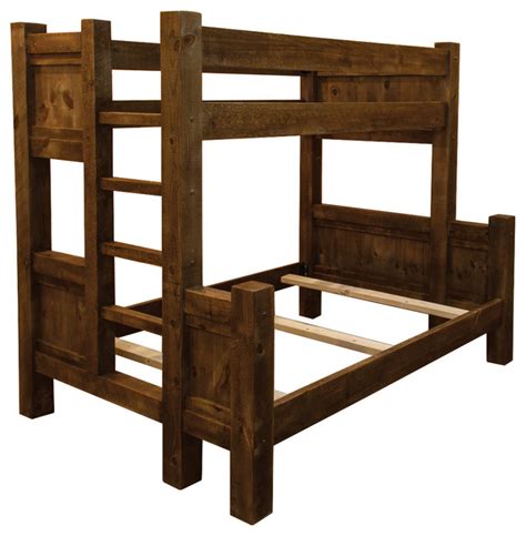 | this simple bunk bed is basically two simple beds stacked to make bunks! Rustic Barn Wood Style Timber Peg Twin Over Full Bunk Bed ...