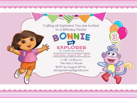 Cool Free Template Dora The Explorer Birthday Invitations Explorer