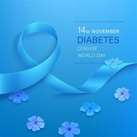 Premium Vector World Diabetes Day Blue Ribbon With Phlox Flowers On