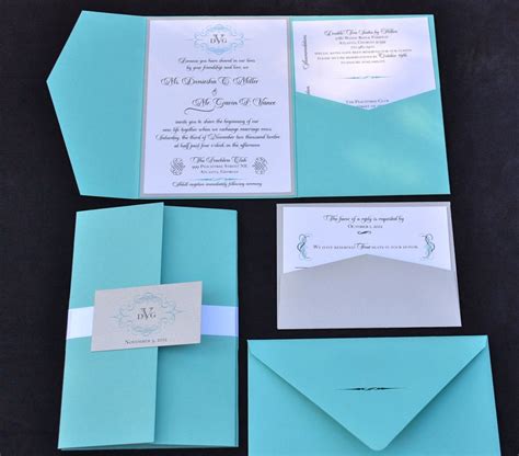 Blue Wedding Invitation Pocket Fold Wedding Invitation Any Color