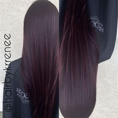 Dark brunette hair dark hair dark plum brown hair deep burgundy hair color black cherry hair color red colour hair color dark reddish brown purple tinted hair. Deep plum purple tint hair for fall by @kristenmackoul on ...