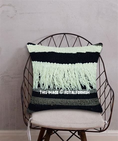 Stacks of bohemian style throw pillows throughout a room encourage long conversations with friends. Black Multi Boho Textured Shag Throw Pillow Cover 16X16 ...