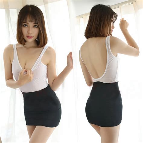 Sexy Backless Tight Pencil Cute Tank Dress Ice Silk Smooth See Through