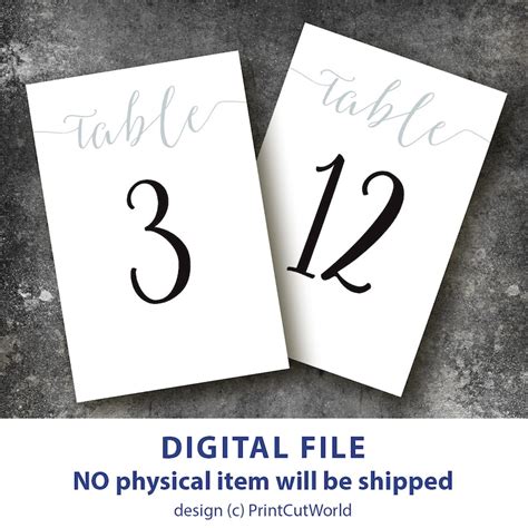 Table Number Template 4x6 Silver Wedding Table Numbers Printable 1 30