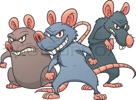Three Evil Looking Cartoon Rats Vector Illustration With Simple