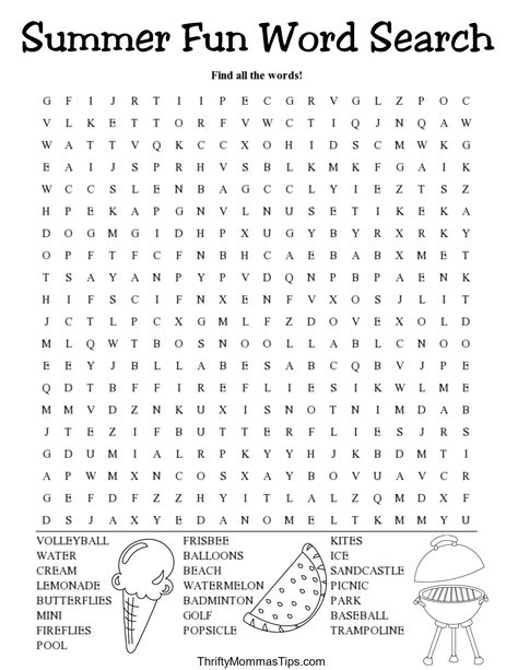 Free Summer Fun Word Search Printable Thrifty Mommas Tips