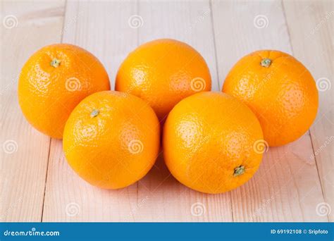 Fresh Five Orange On Wood Stock Photo Image Of Juicy 69192108