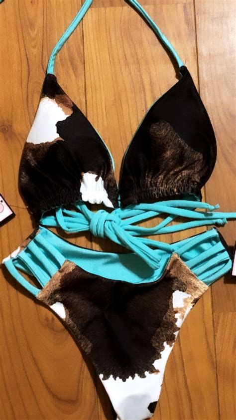 Cowhide And Turquoise Swimsuits Outfits Girls Bathing Suits Western Wear Outfits
