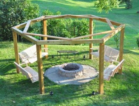 Hexagon Fire Pit With Swings Fire Pit Bench Fire Pit Swings Deck