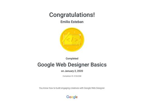 Certificate Google Web Designer Basics