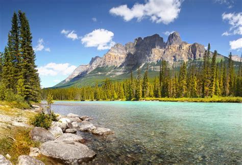 Castle Mountain And Bow River Alberta Stock Image Image Of Alpine