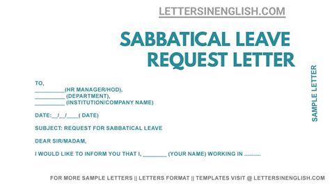 Letter Requesting Sabbatical Leave Sabbatical Leave Letter To