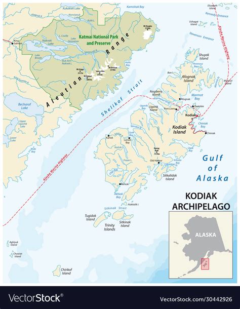Map Kodiak Archipelago Alaska Usa Royalty Free Vector Image