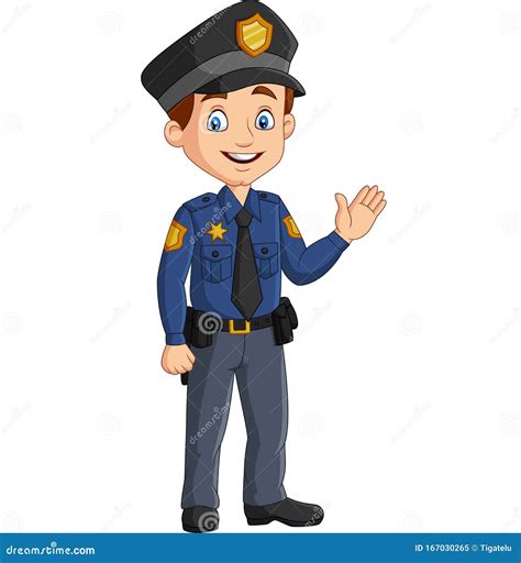 Caricatura Policía Sonriente Saludando Ilustración Del Vector