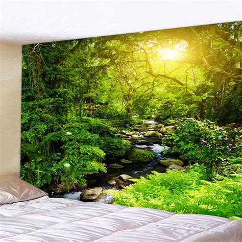 Misty Forest Tapestry Wall Hanging Nature Landscape Tapestry Sunshine