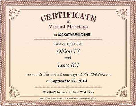 Virtual Marriage Certificate Of Dillon And Lara Wedonweb Marriage